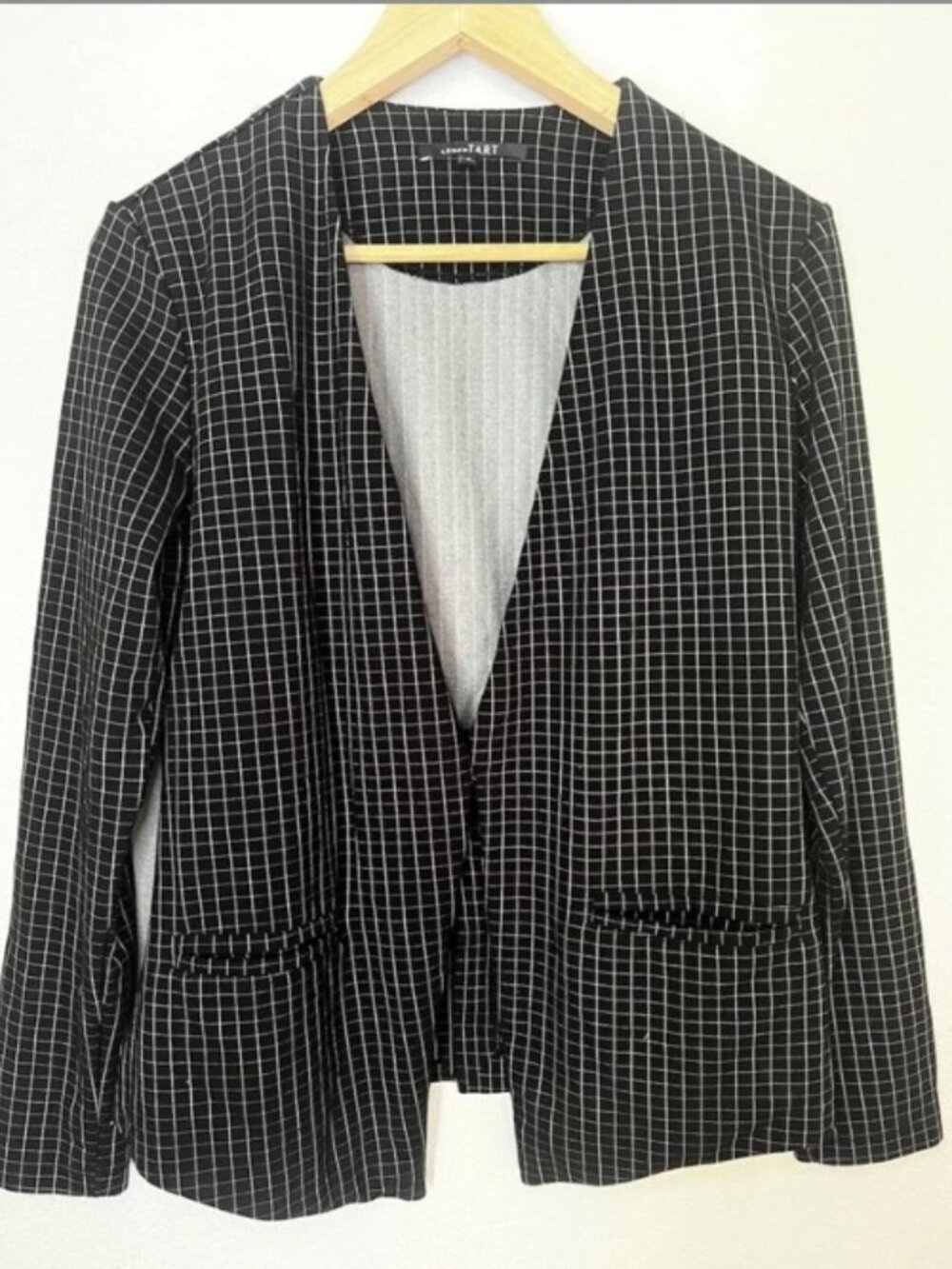 Lemon Tart Women's Open Front Blazer Black White Striped Print Women's Small